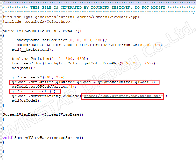 Figure 29: Generated code in Screen1ViewBase.cpp